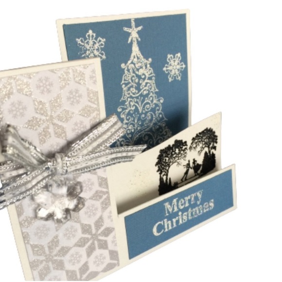 HAND CRAFTED Holiday Card Silhouette Ice Skaters 3D Art 5 1/2” X 4 3/8” NEW - Picture 1 of 15